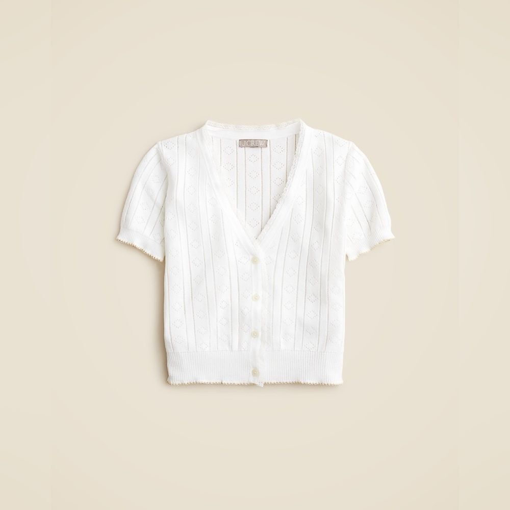 NWT J CREW Pointelle short-sleeve V-neck cardigan in premium ultra-fine cotton - Picture 4 of 7